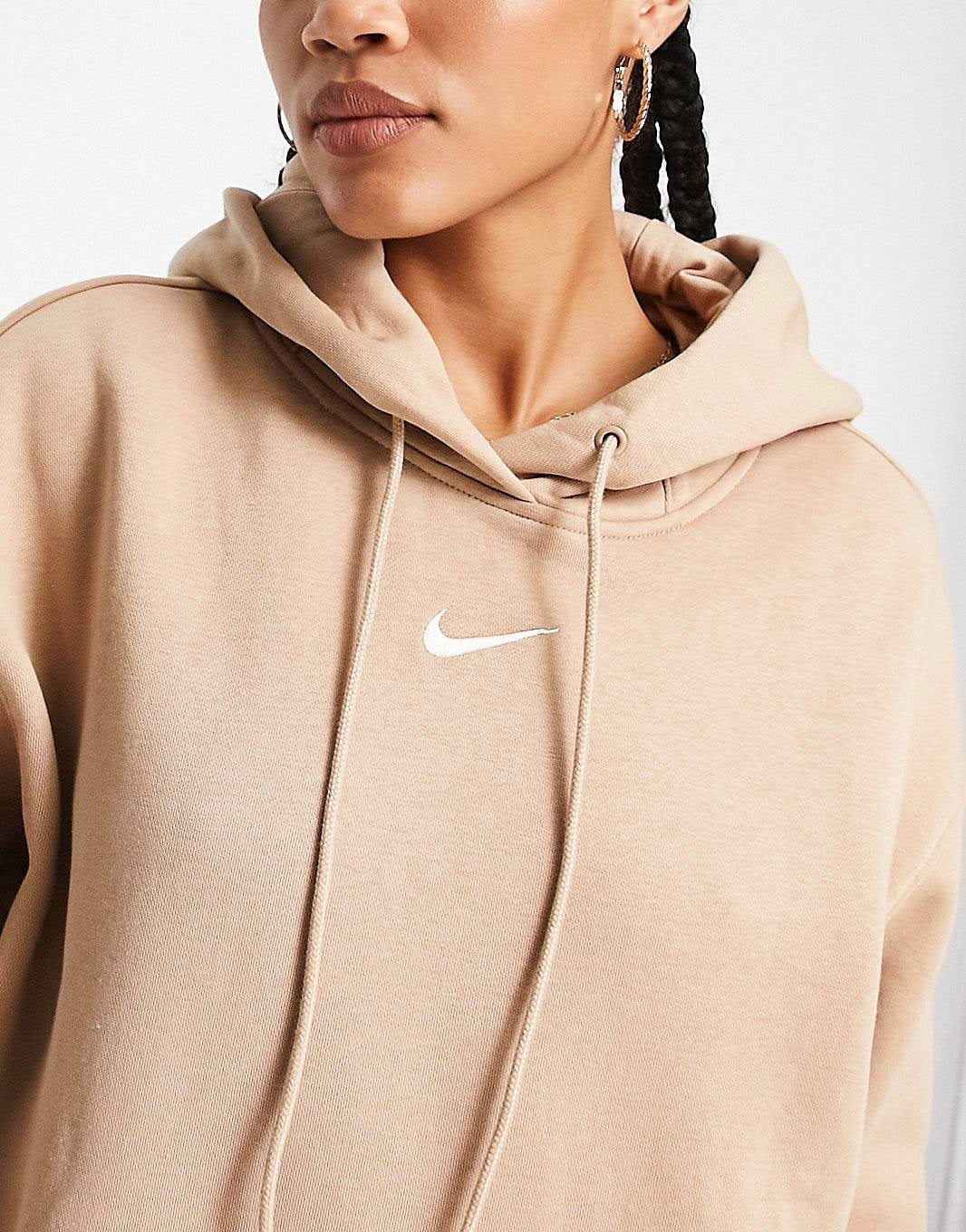 Nike unisex mini swoosh oversized hoodie brown n shpishop