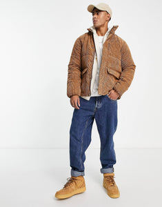 Only & Sons boxy cord puffer jacket brown