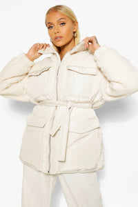 Teddy Faux Belted Puffer