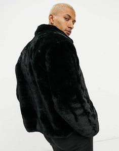 Biker jacket - black faux fur