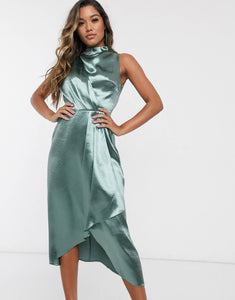 Fustan Drape front - satin maxi