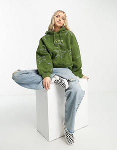 Obey oversized hoodie khaki all over stars