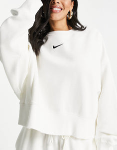 Nike mini swoosh oversized crop sweatshirt white