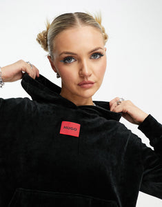 HUGO velvet co-ord hoodie black