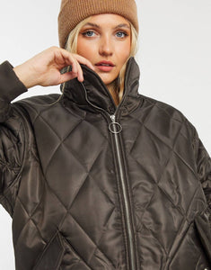 Hero quilted oversized Bomber jacket brown