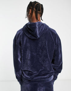 HUGO Velvet rib hoodie navy