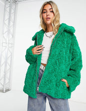 Load image into Gallery viewer, Monki faux fur boxy jacket green