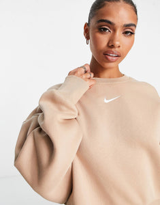 Nike mini swoosh extra oversized crop sweatshirt brown