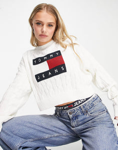 Tommy Jeans boxy flag jumper white