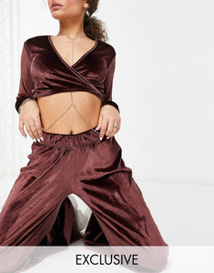 Fashionkilla exclusive velour co-ord in chocolate