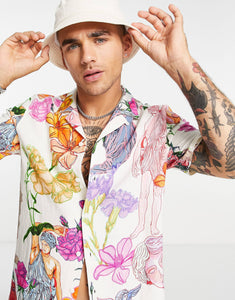 Topman linen shirt greek floral