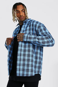 Oversized Check Shirt Blue