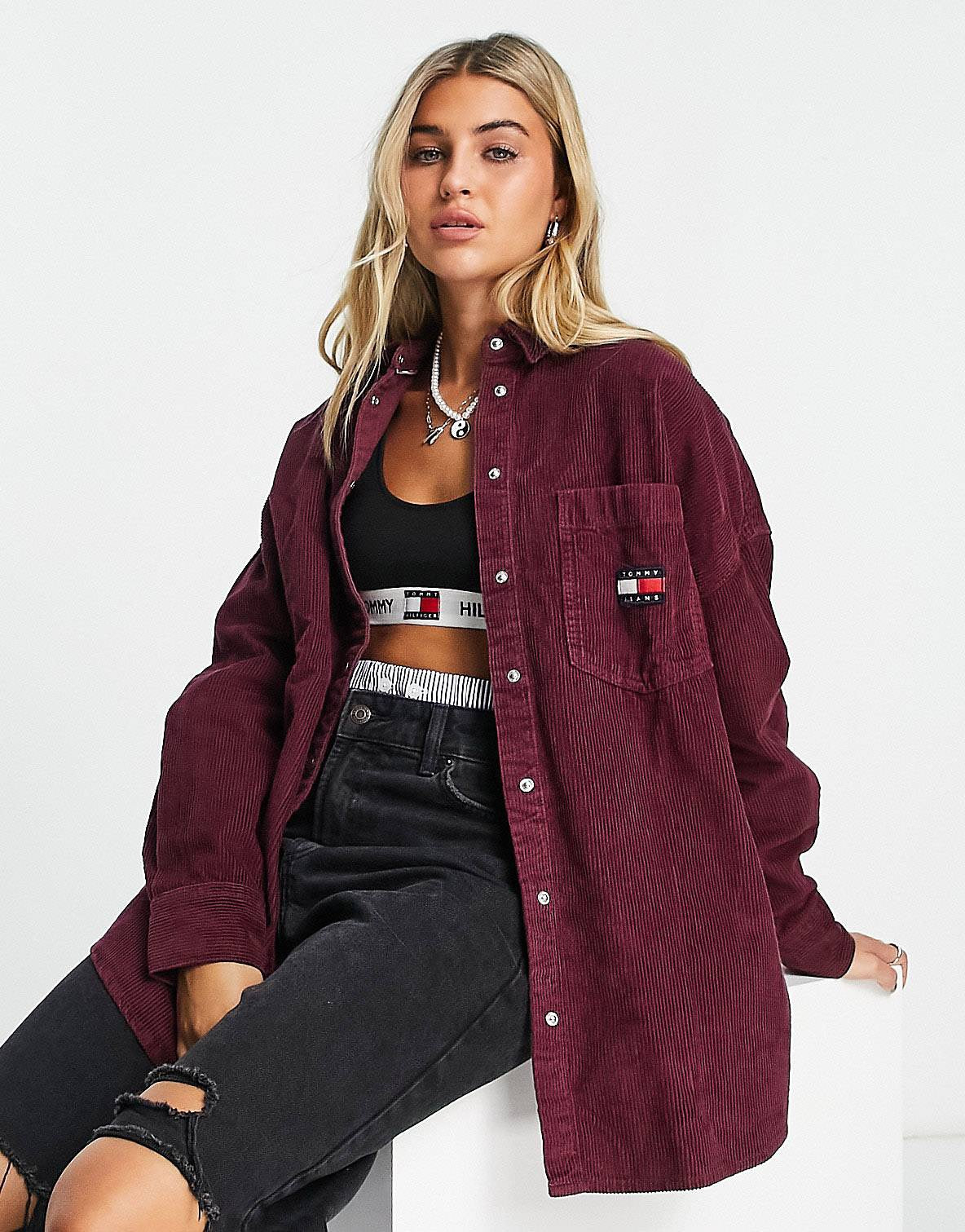 Tommy Jeans corduroy overshirt burgundy