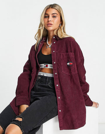 Tommy Jeans corduroy overshirt burgundy
