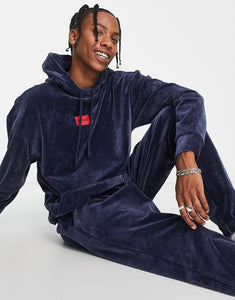 HUGO Velvet rib hoodie navy