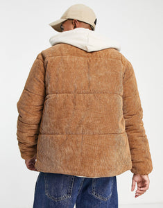 Only & Sons boxy cord puffer jacket brown