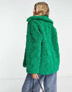 Monki faux fur boxy jacket green