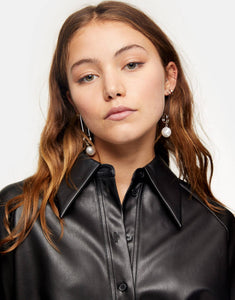 Topshop faux leather oversized shirt