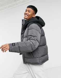 Puffer jacket panel in charcoal