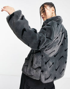 Nike faux fur jacket grey black