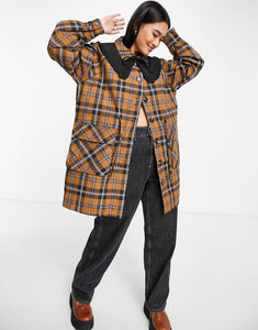 Y.A.S coat detachable collar brown check