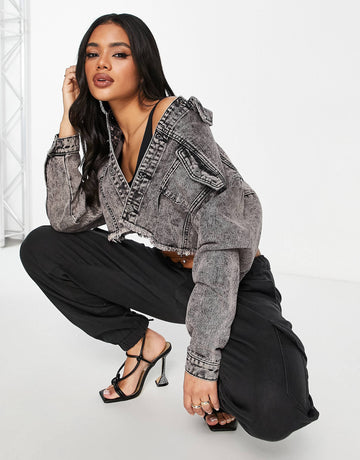 Fae cropped denim jacket purple acid wash