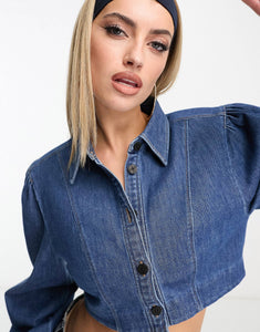 HUGO Ejuly cropped denim shirt dark blue