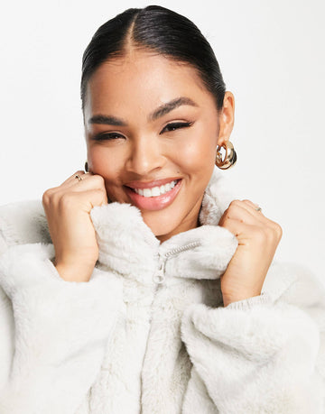 Nike faux fur jacket light bone grey