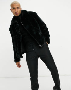 Biker jacket - black faux fur