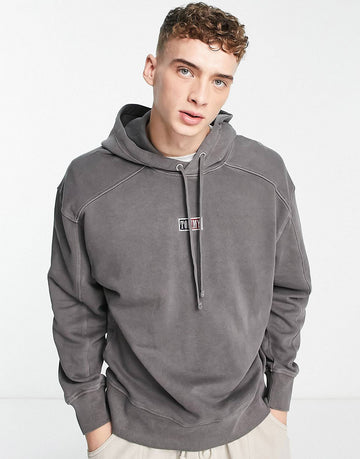 Tommy Jeans tiny centre flag logo hoodie wash black