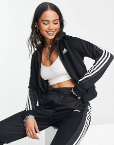 adidas 3 Stripe tracksuit black