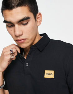 HUGO Dereso slim fit gold logo polo shirt black