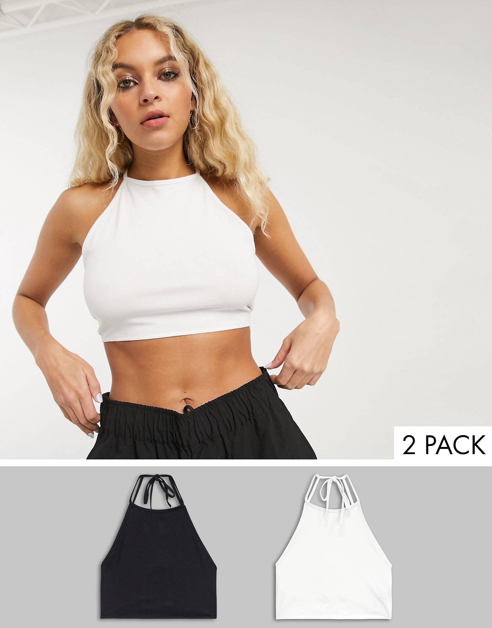Maic halterneck top - 2 Pack in black & white