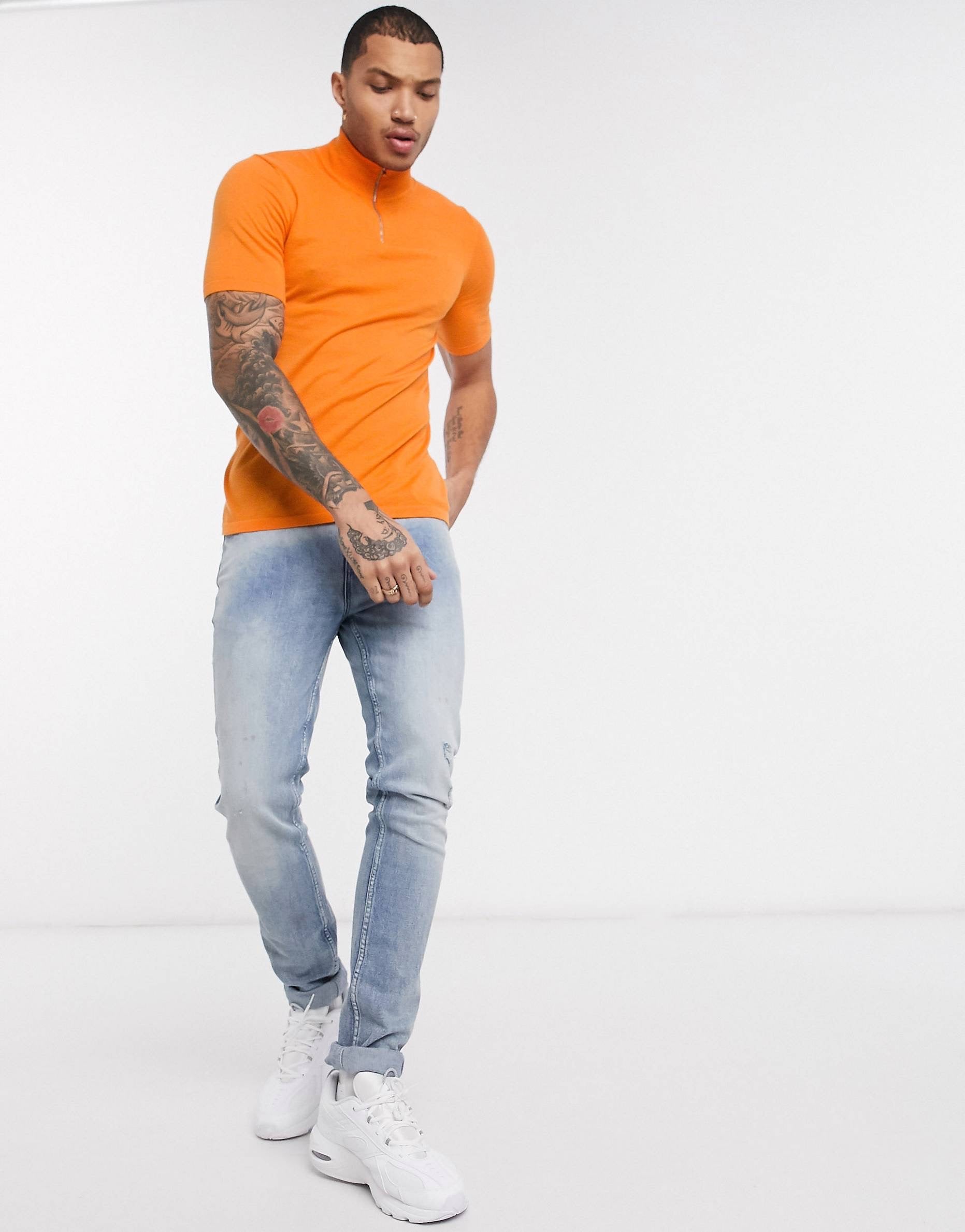 Maic knitted half zip - Orange