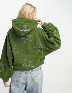 Obey oversized hoodie khaki all over stars