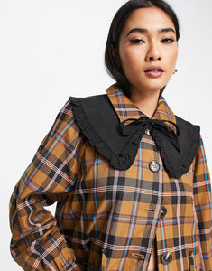 Y.A.S coat detachable collar brown check