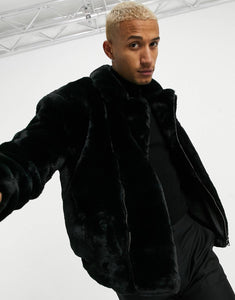 Biker jacket - black faux fur