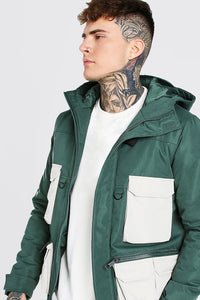 Multi Pocket Tech Colour Block Parka