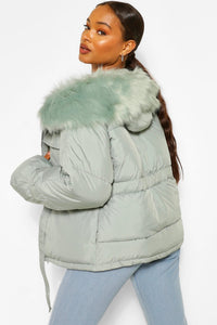 Faux Fur Trim Pocket Detail Puffer