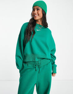 Nike mini swoosh oversized crop sweatshirt green