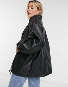 Jacket faux leather bomber in black