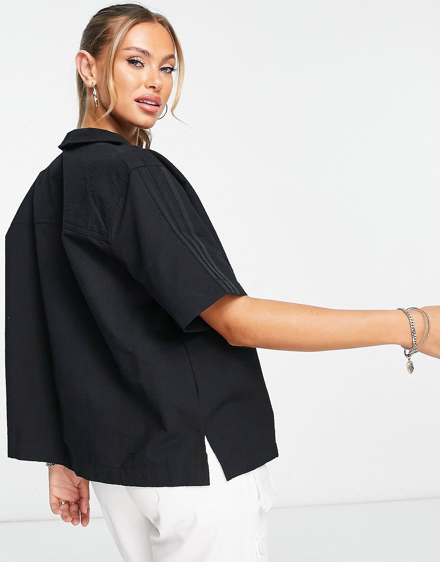 adidas Originals seersucker shirt black