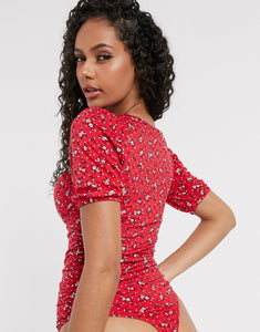 Boohoo bodysuit - Red disty floral