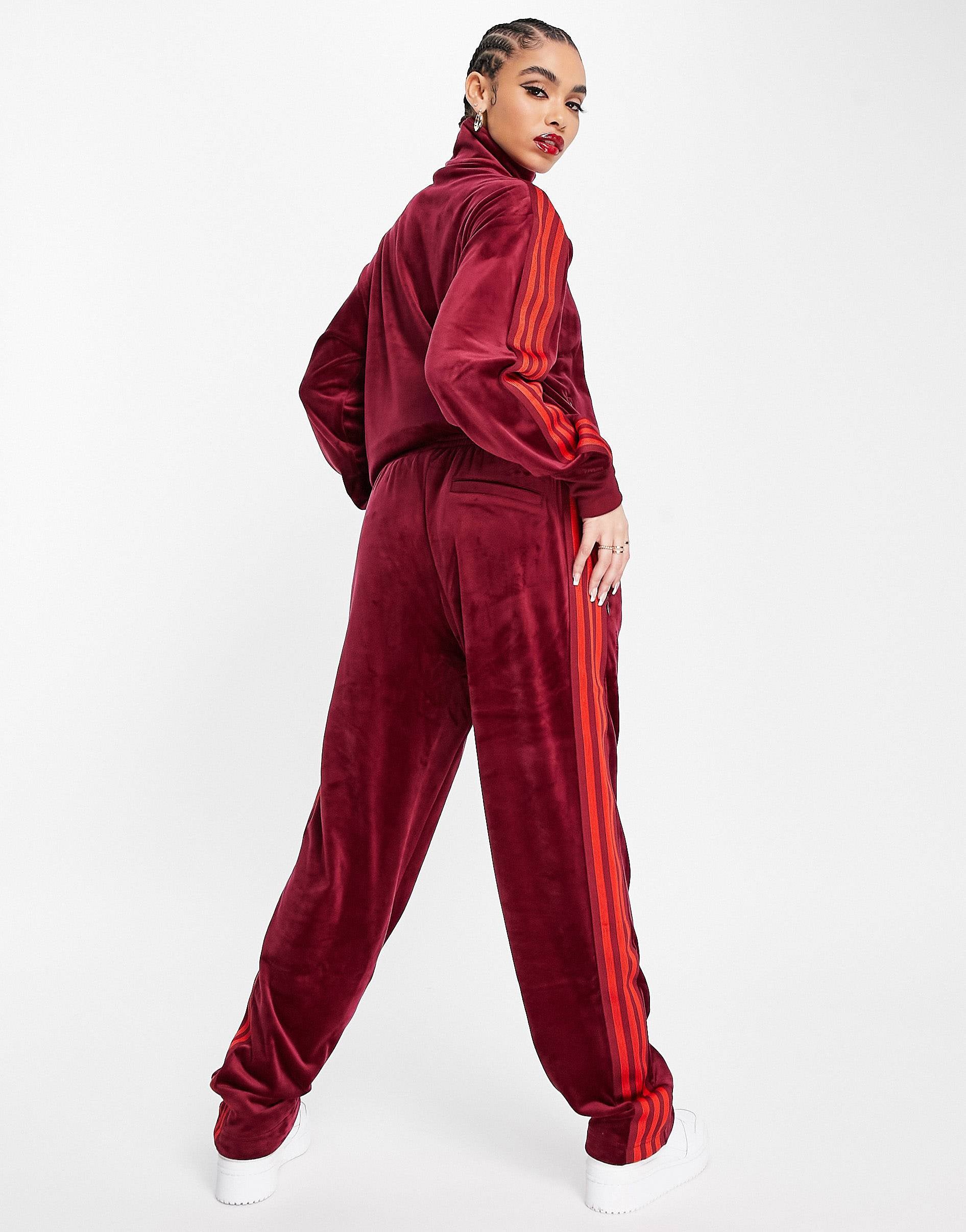 Adidas originals velour outlet joggers in red