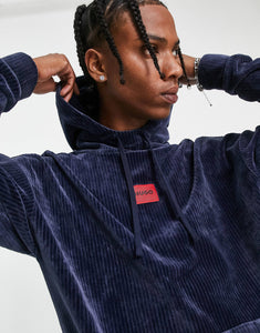 HUGO Velvet rib hoodie navy