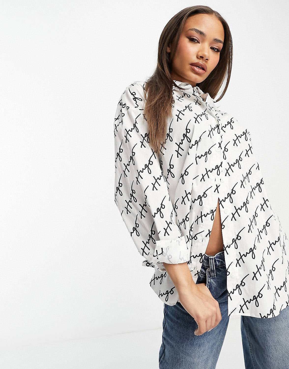 HUGO Ellisa oversized shirt white