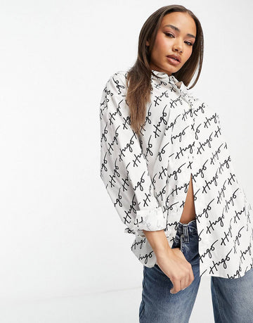 HUGO Ellisa oversized shirt white