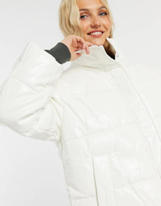 Vinyl puffer jacket in cream