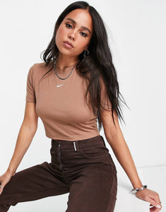 Nike essential slim cropped t-shirt brown