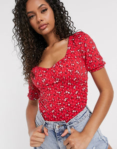 Boohoo bodysuit - Red disty floral